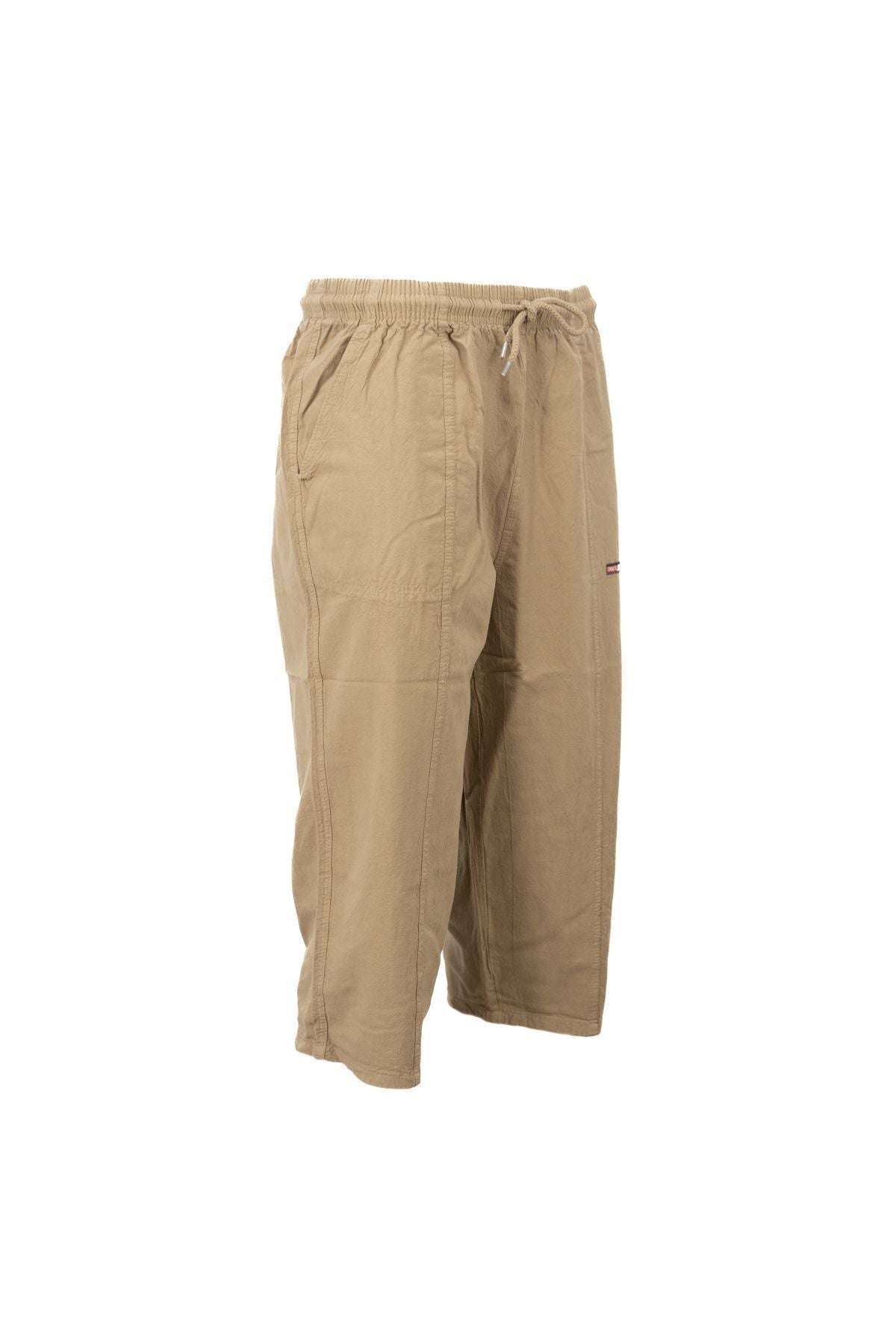 Erkek %100 Saf Pamuk Kumaş Kapri Düz Paça Yanlardan Cepli Beli Bağcıklı Rahat Tam Kalıp